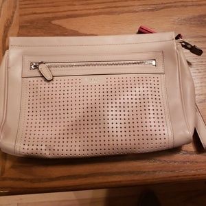 Nude Coach Clutch with Tassles and Orange Punchout